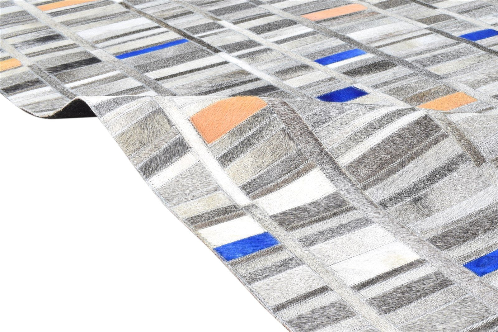 Hand Woven Grey Leather Rug 5X8 Modern Scandinavian Geometric Room Size Carpet   7865128353941