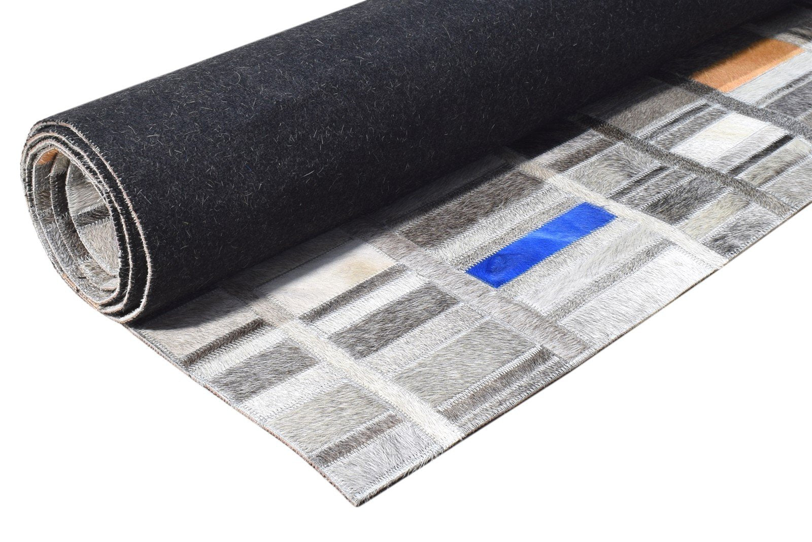 Hand Woven Grey Leather Rug 5X8 Modern Scandinavian Geometric Room Size Carpet   7865128353941