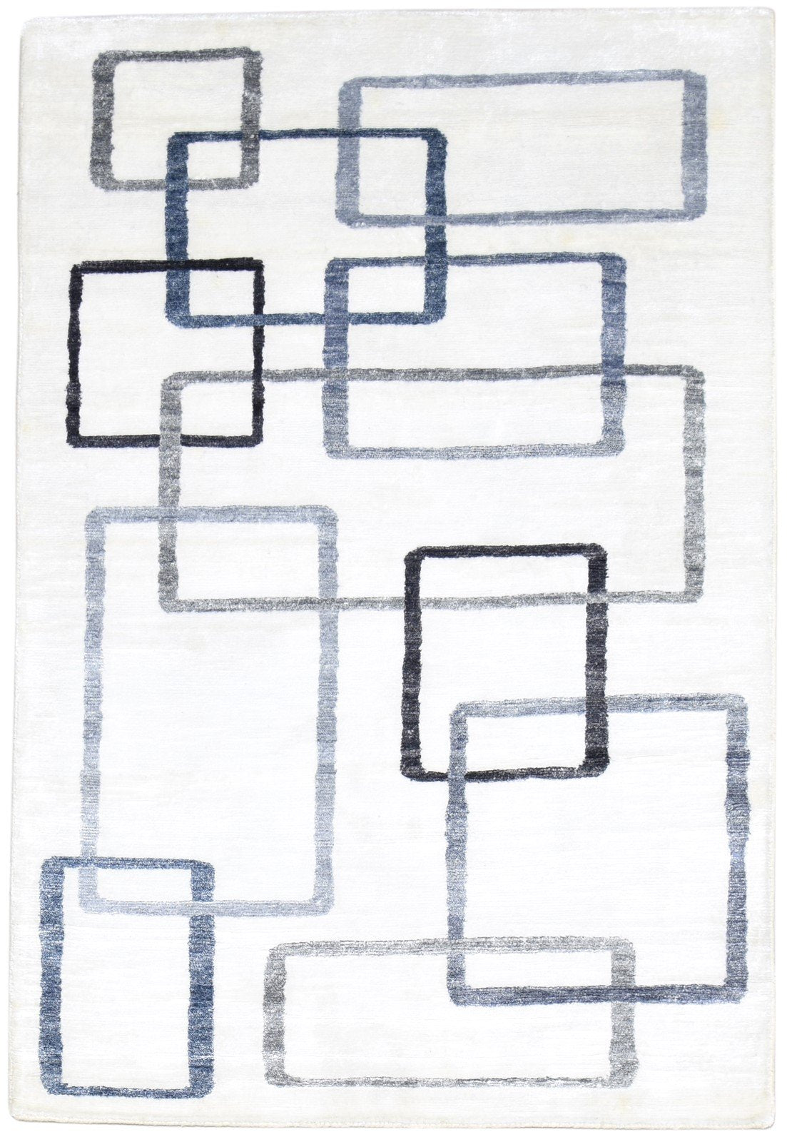 Hand Woven Ivory Wool / Silk Rug 4X6 Modern Scandinavian Geometric Room Size   7864510054549