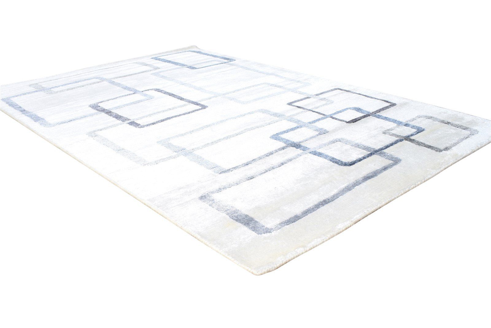 Hand Woven Ivory Wool / Silk Rug 4X6 Modern Scandinavian Geometric Room Size   7864510054549