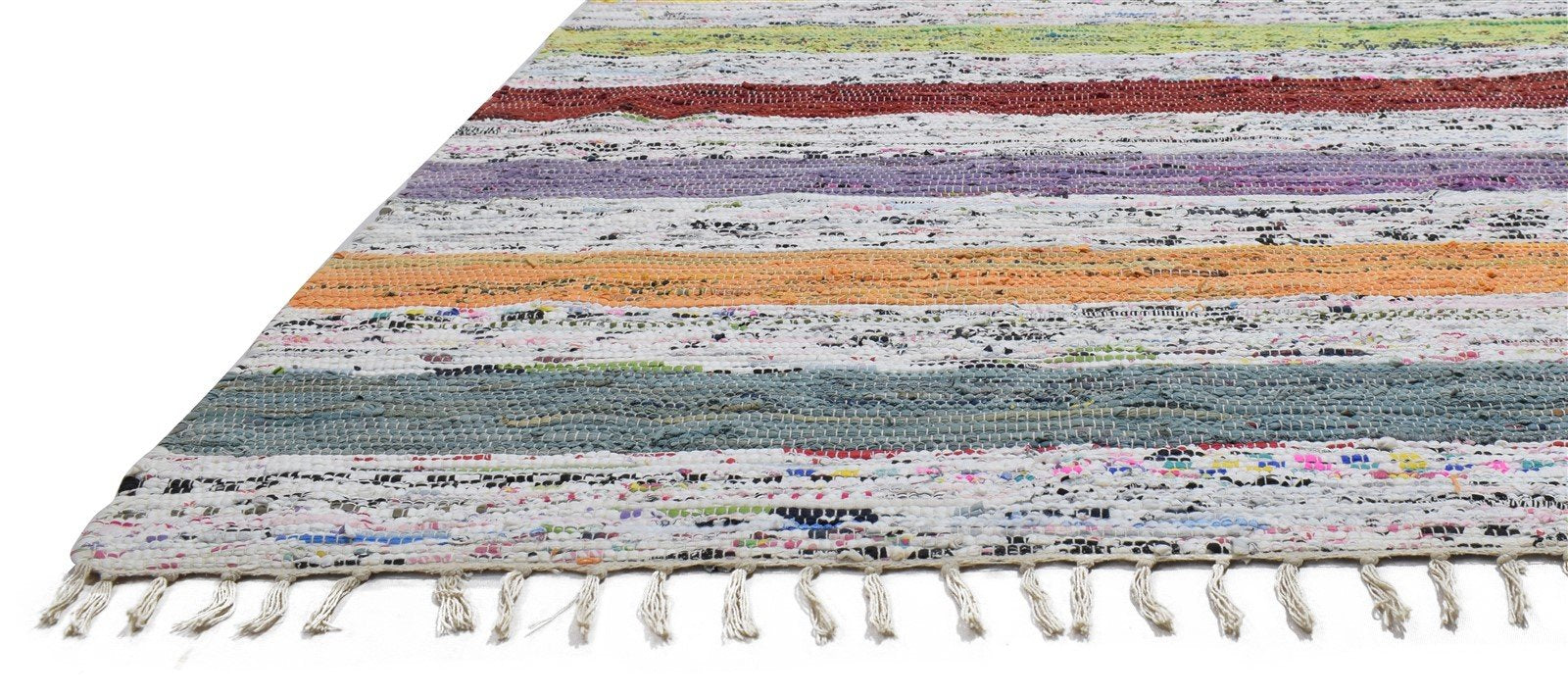 Hand Woven Multi Color Cotton Rug 5X7 Modern Scandinavian Striped Room Size   7860678394005