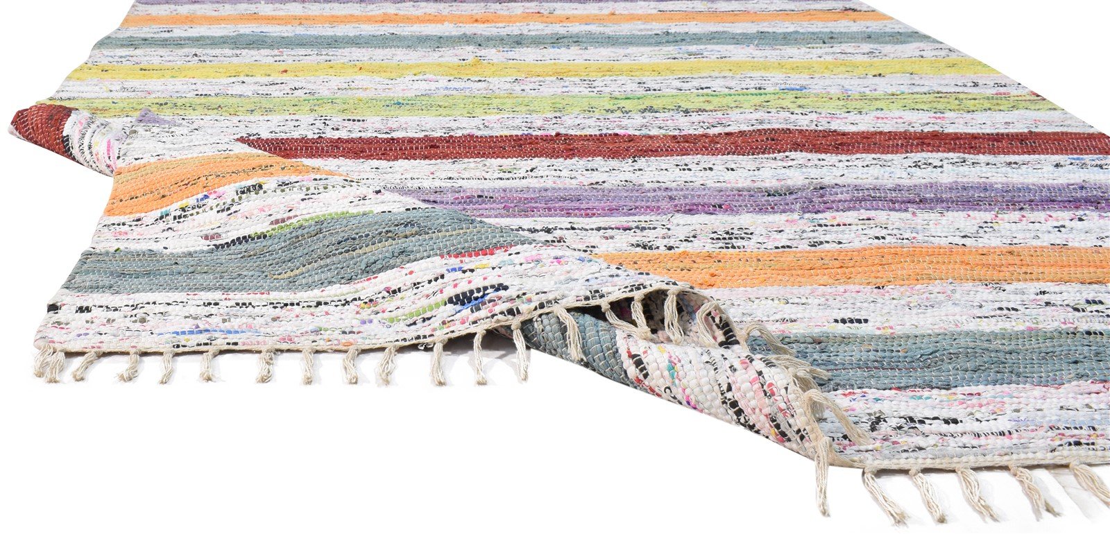 Hand Woven Multi Color Cotton Rug 5X7 Modern Scandinavian Striped Room Size   7860678394005