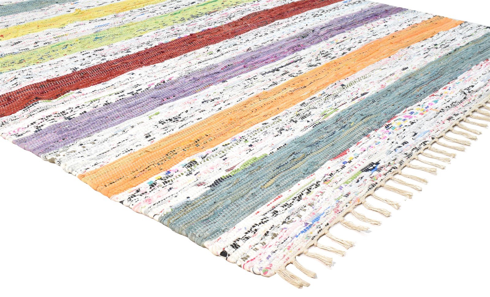 Hand Woven Multi Color Cotton Rug 5X7 Modern Scandinavian Striped Room Size   7860678394005