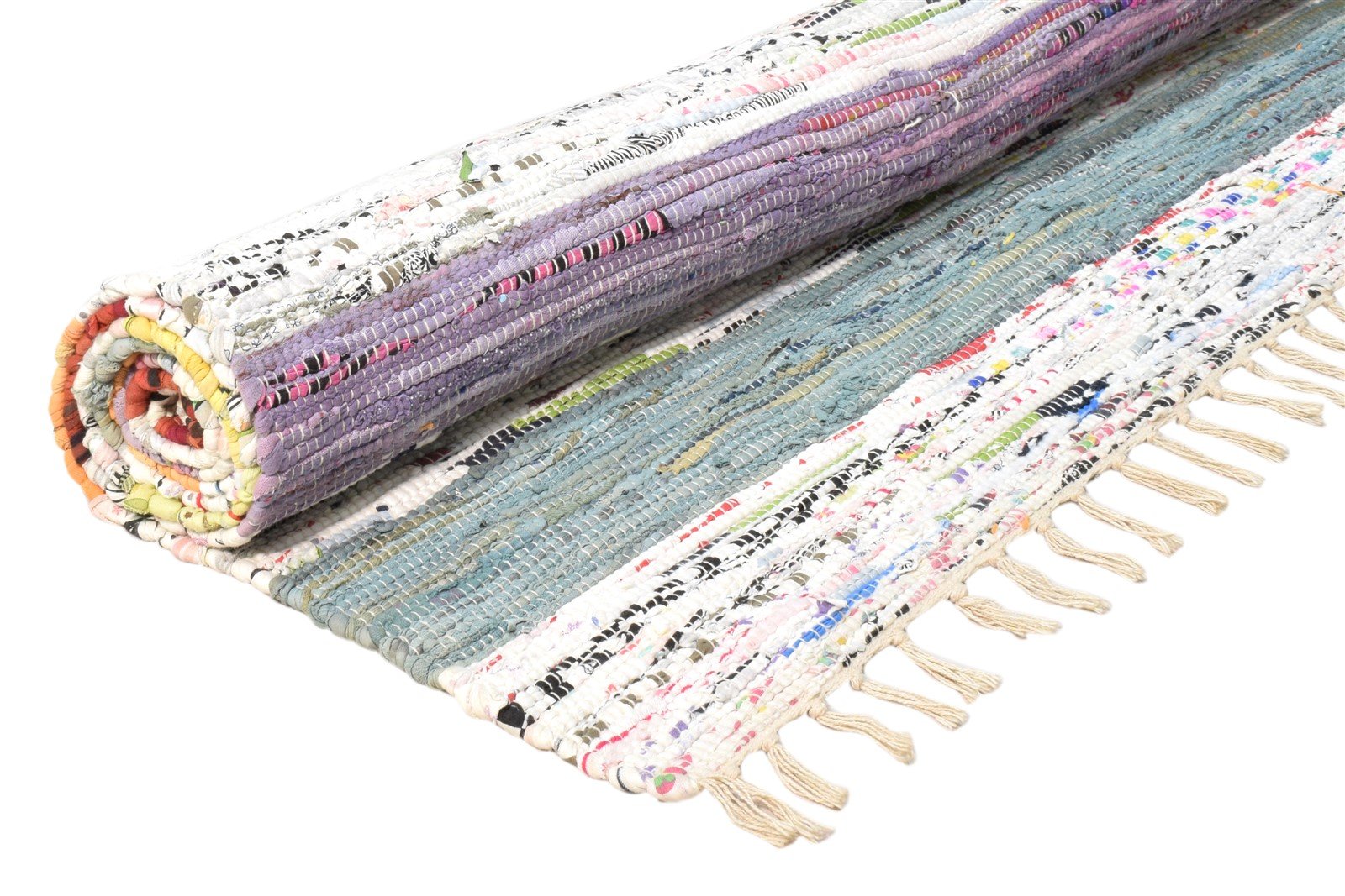 Hand Woven Multi Color Cotton Rug 5X7 Modern Scandinavian Striped Room Size   7860678394005