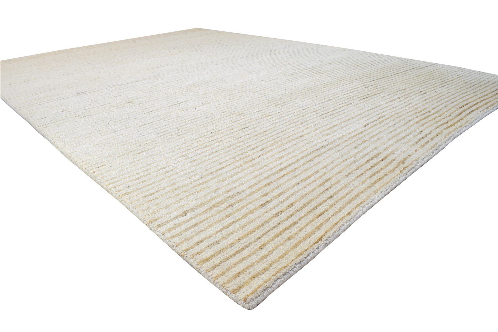 Hand Woven Sage Silk Rug 8' X 11' Modern Scandinavian Striped Large Carpet   7864933810325