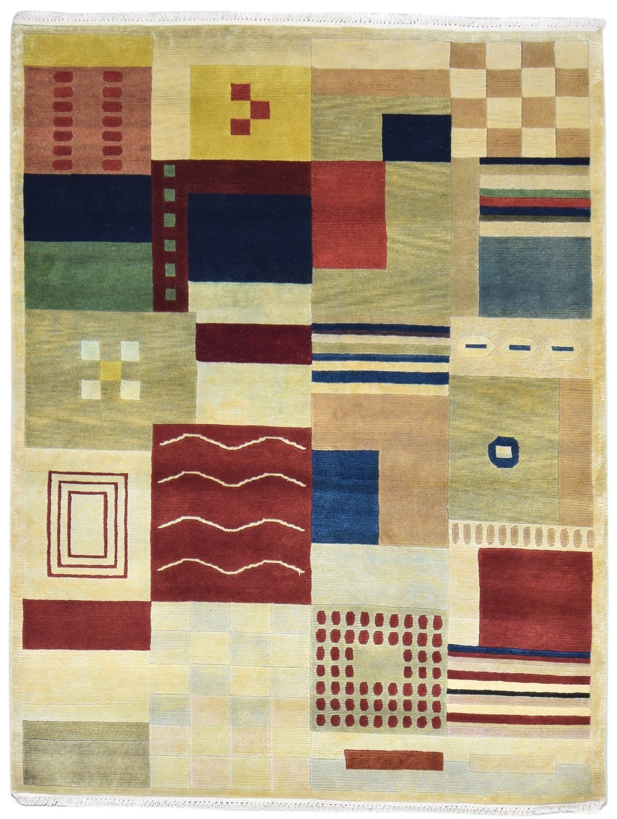 Nina Hand Woven Sand Wool Rug 5' X 7' Modern French Abstract   7864498487445