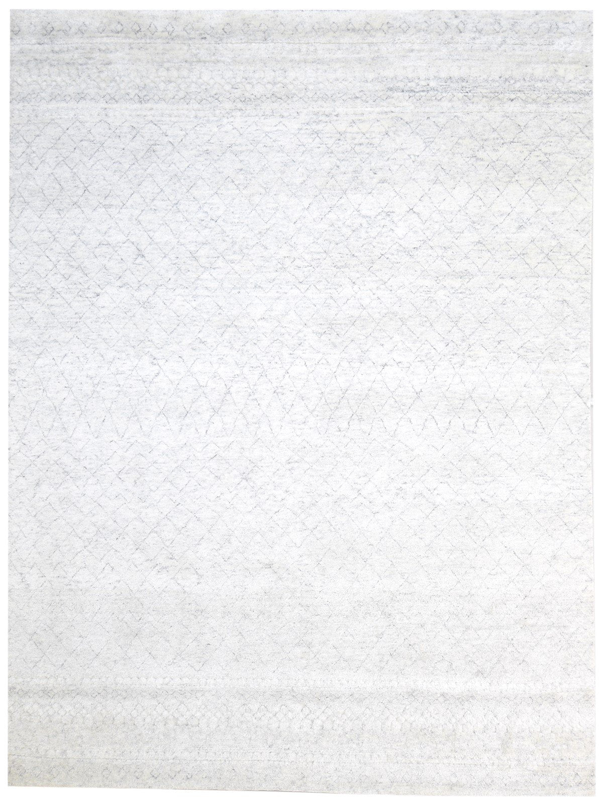 Hand Woven Silver Wool / Silk Rug 9' X 12' Modern Moroccan Trellis Large Carpet   7864940658837