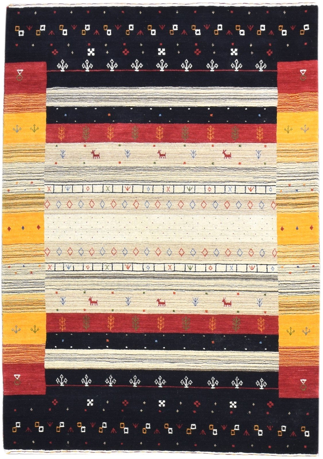 Handloom Black Wool Rug 4' X 6' Tribal Gabbeh Southwestern Room Size Carpet   7865139953813