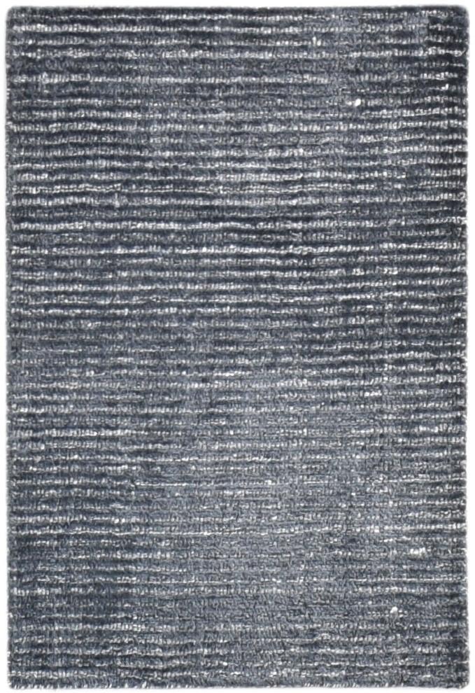 Handloom Black Wool / Silk Rug 2' X 3' Modern Scandinavian Striped Small Carpet   7865138020501
