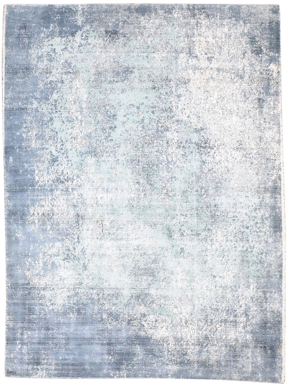 Handloom Blue Silk Rug 5' X 6' Modern Indian Abstract Room Size Carpet   7864158322837