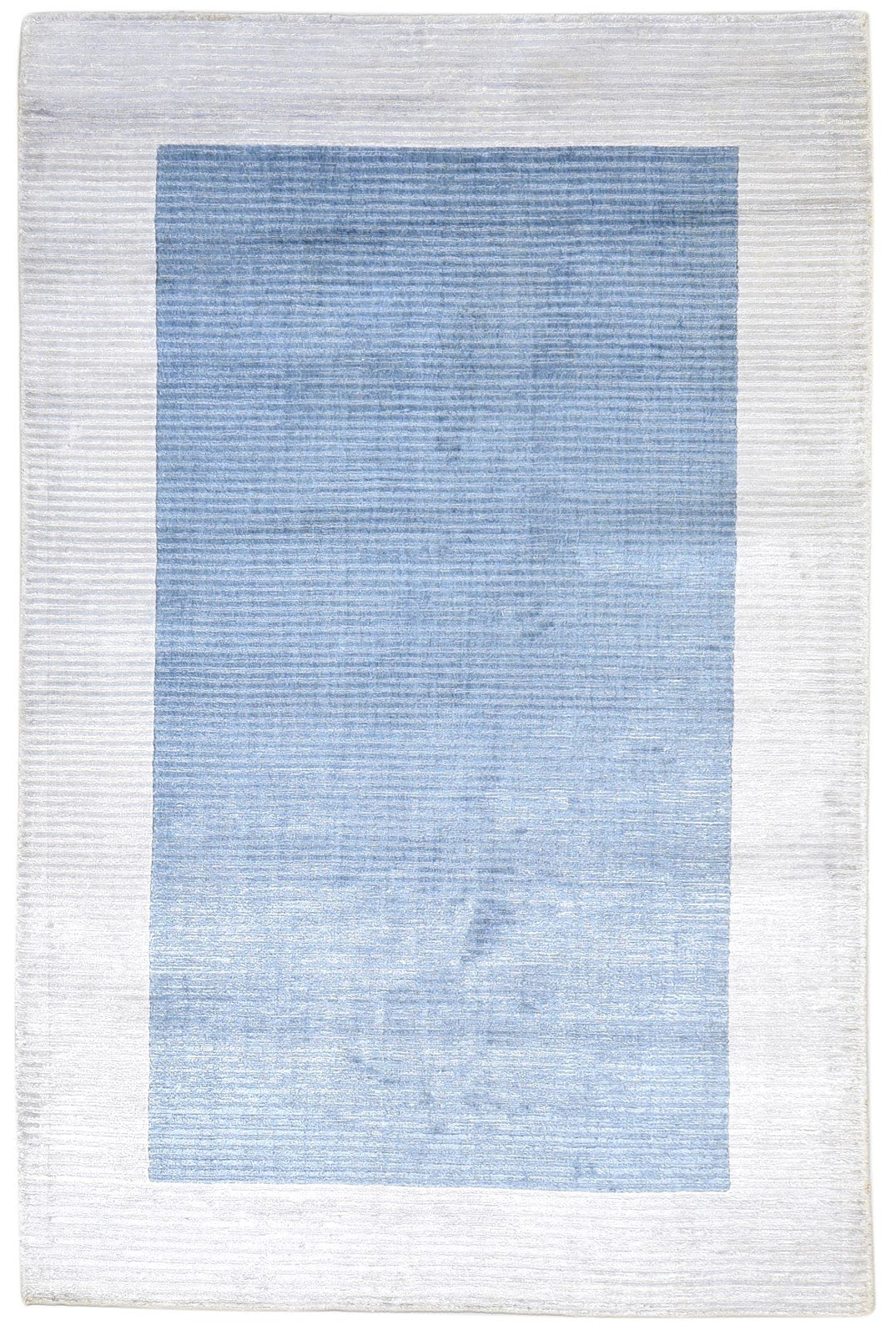 Handloom Blue Silk Rug 5' X 7' Modern Scandinavian Bordered Room Size Carpet   7864434196629