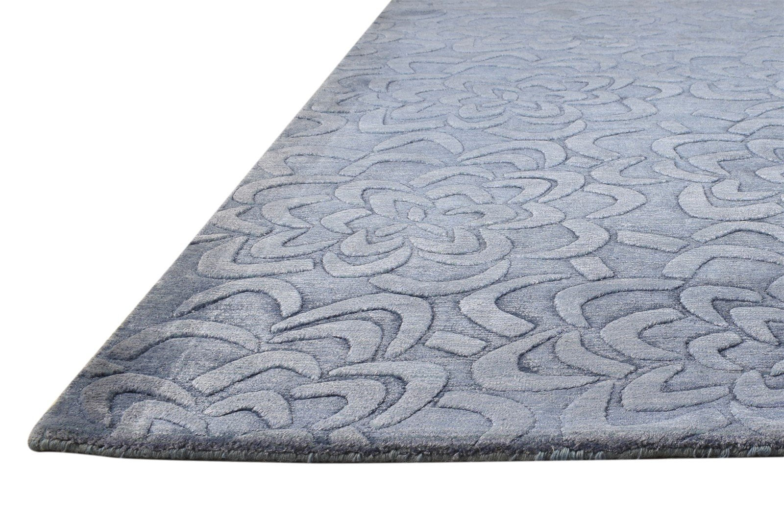 Handloom Blue Silk Rug 5' X 8' Modern French Floral Room Size Carpet   7864446419093