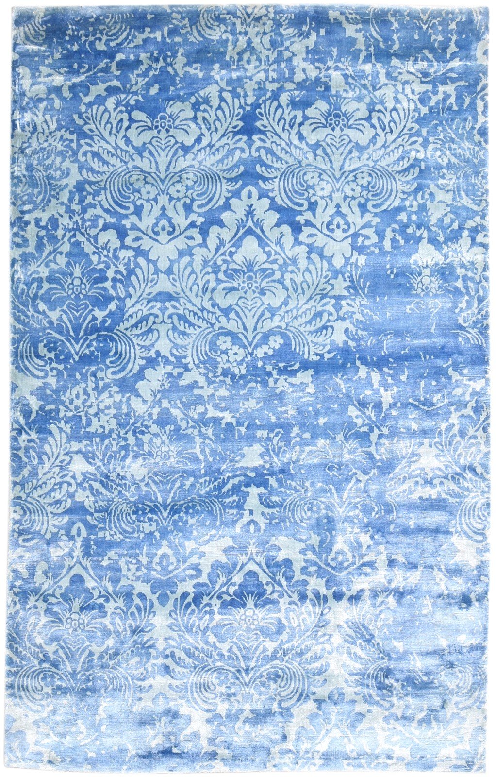 Handloom Blue Silk Rug 5' X 8' Modern Moroccan Damask Room Size Carpet   7865140150421
