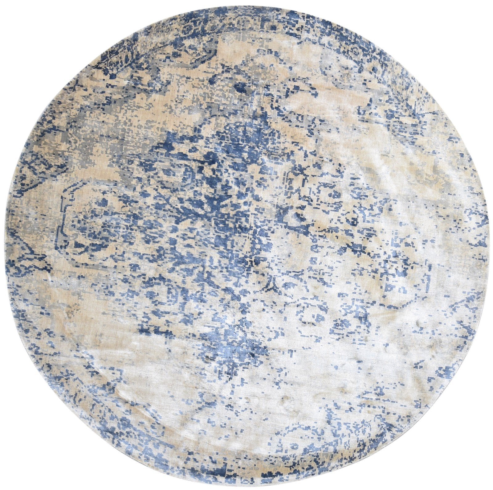 Handloom Blue Silk Rug 9' X 9' Persian Heriz-Indian Abstract Large Carpet   7864821776533