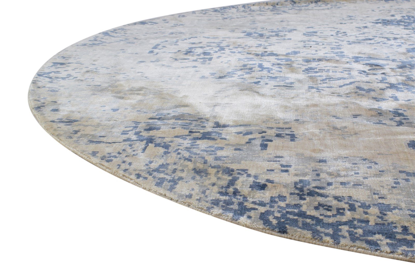 Handloom Blue Silk Rug 9' X 9' Persian Heriz-Indian Abstract Large Carpet   7864821776533