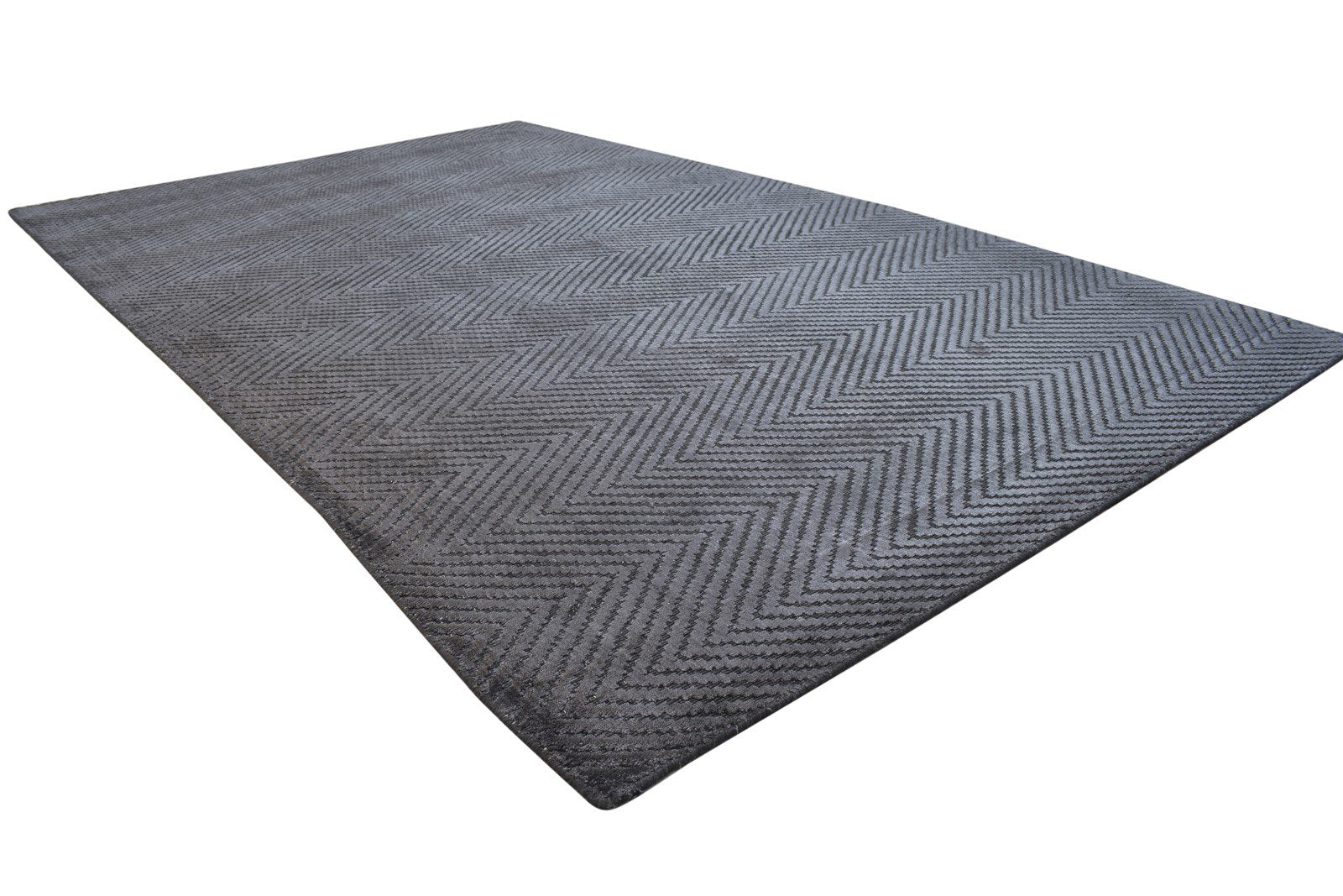Handloom Charcoal Silk Rug 5' X 8' Modern Scandinavian Diamond Room Size Carpet   7864163795093