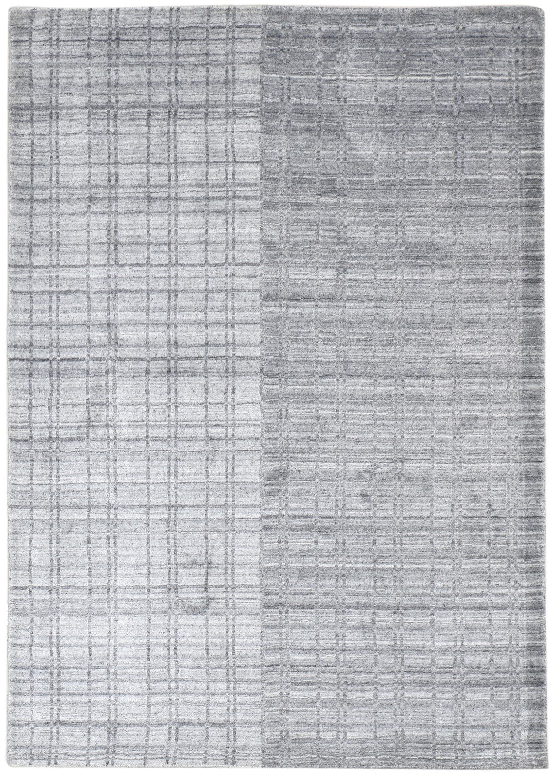 Handloom Dark Grey Silk Rug 4' X 6' Modern Scandinavian Plaids Room Size Carpet   7864159961237