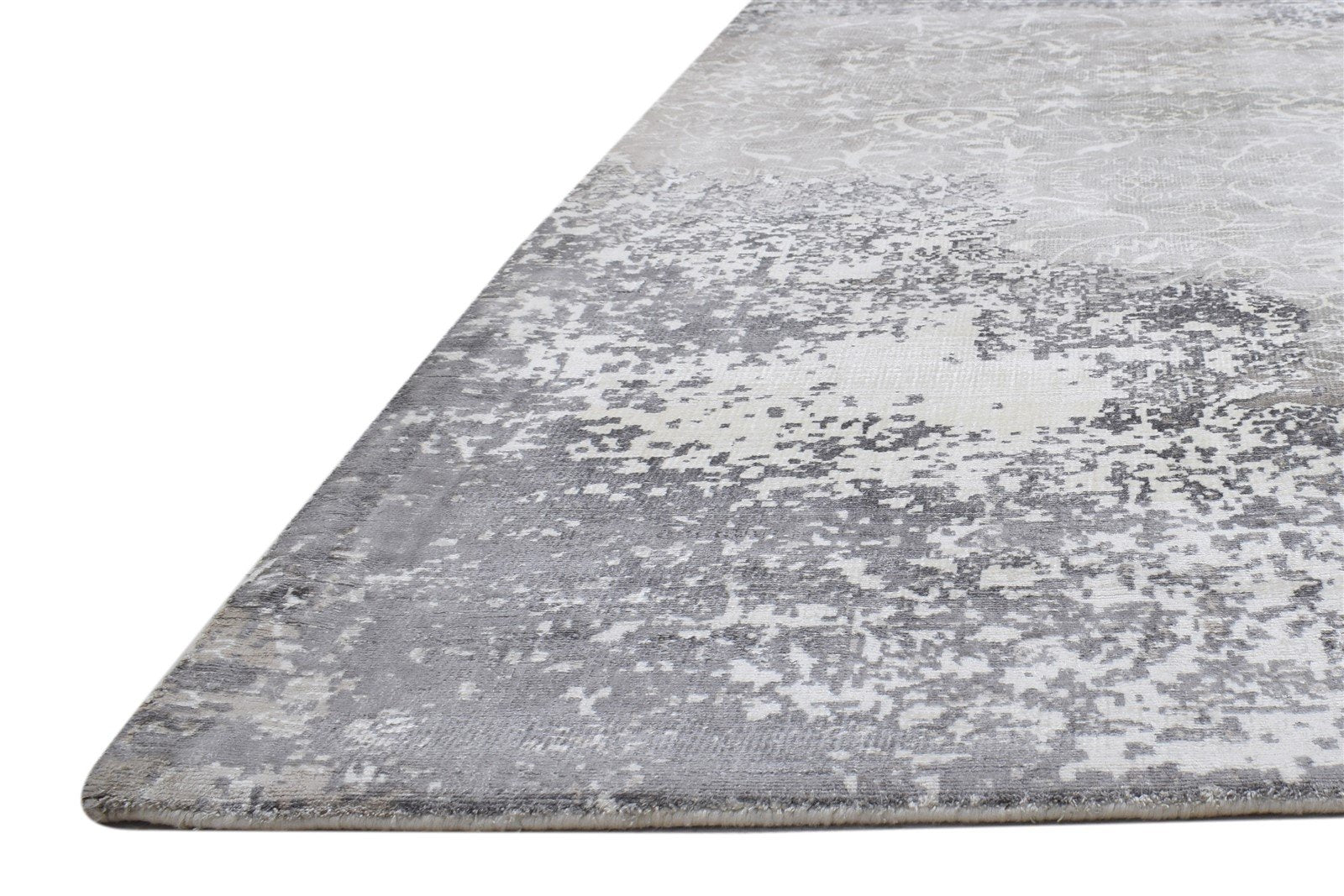 Handloom Grey Silk Rug 5' X 7' Modern Scandinavian Floral Room Size Carpet   7864149639317