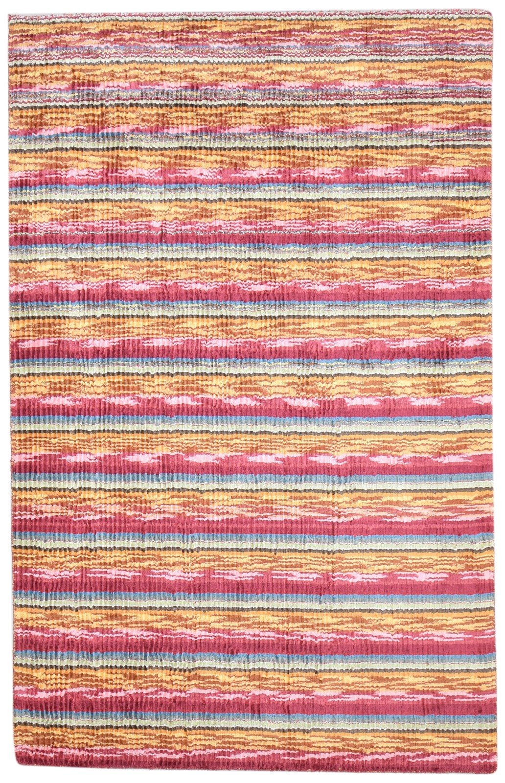 Handloom Red Silk Rug 5' X 8' Modern Bohemian Striped Room Size Carpet   7864891113621