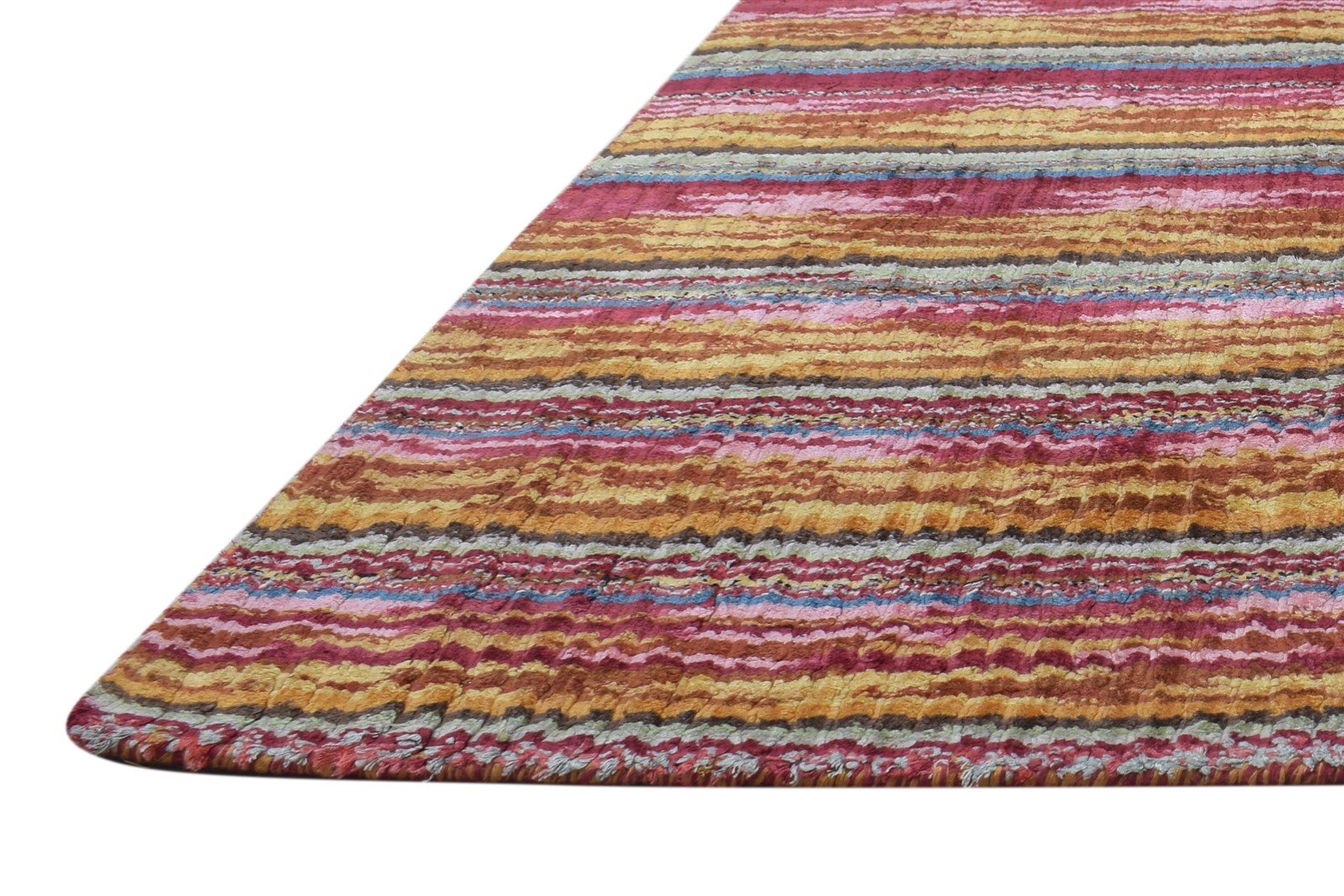 Handloom Red Silk Rug 5' X 8' Modern Bohemian Striped Room Size Carpet   7864891113621