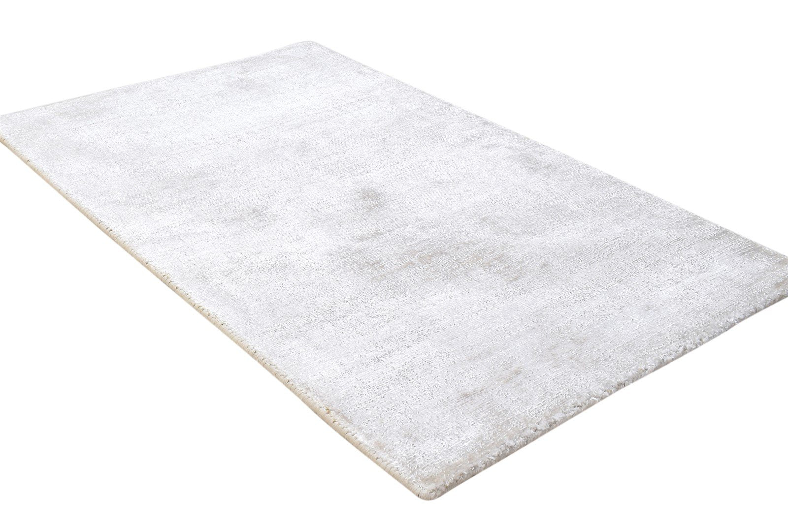 Handloom Silver Wool / Silk Rug 2' X 3' Modern Scandinavian Solid Small Carpet   7864316100757