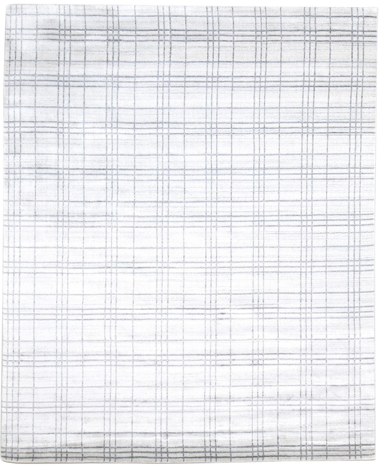 Handloom Silver Wool Silk Rug 8' X 10' Modern Scandinavian Plaids Large Carpet   7864400445589