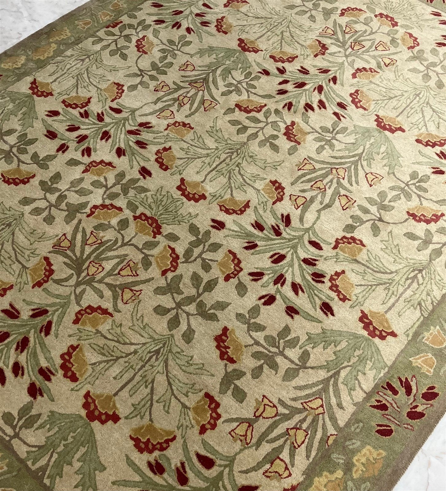 Handmade Oushak Rug Beige Green Rug   8488736587925