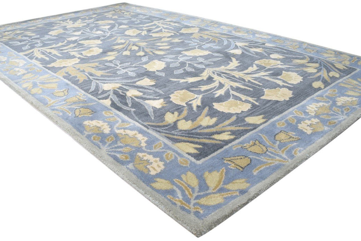 Handmade Wool Rug Floral Blue Persian Tufted Living Room Rug Adeline Rug   8736220577941