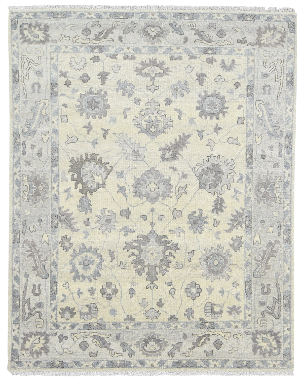 Harmony Oushak Hand-Knotted Rug – Ivory & Gray Persian Floral Oriental Area Rug   9197737410709
