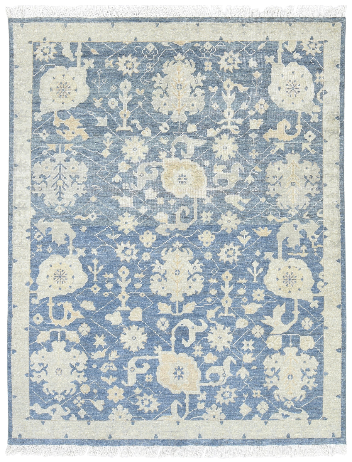 Harshang Hand-Knotted Wool Oushak Rug – Blue Persian Floral Oriental Rug   9203352240277