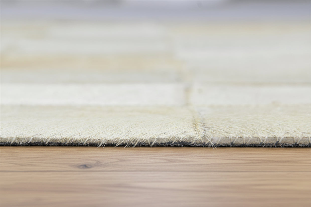 Helli Ivory Handmade Leather Checkerboard Rug | Modern Checkered Patchwork Cowhide Area Rug   7864582766741