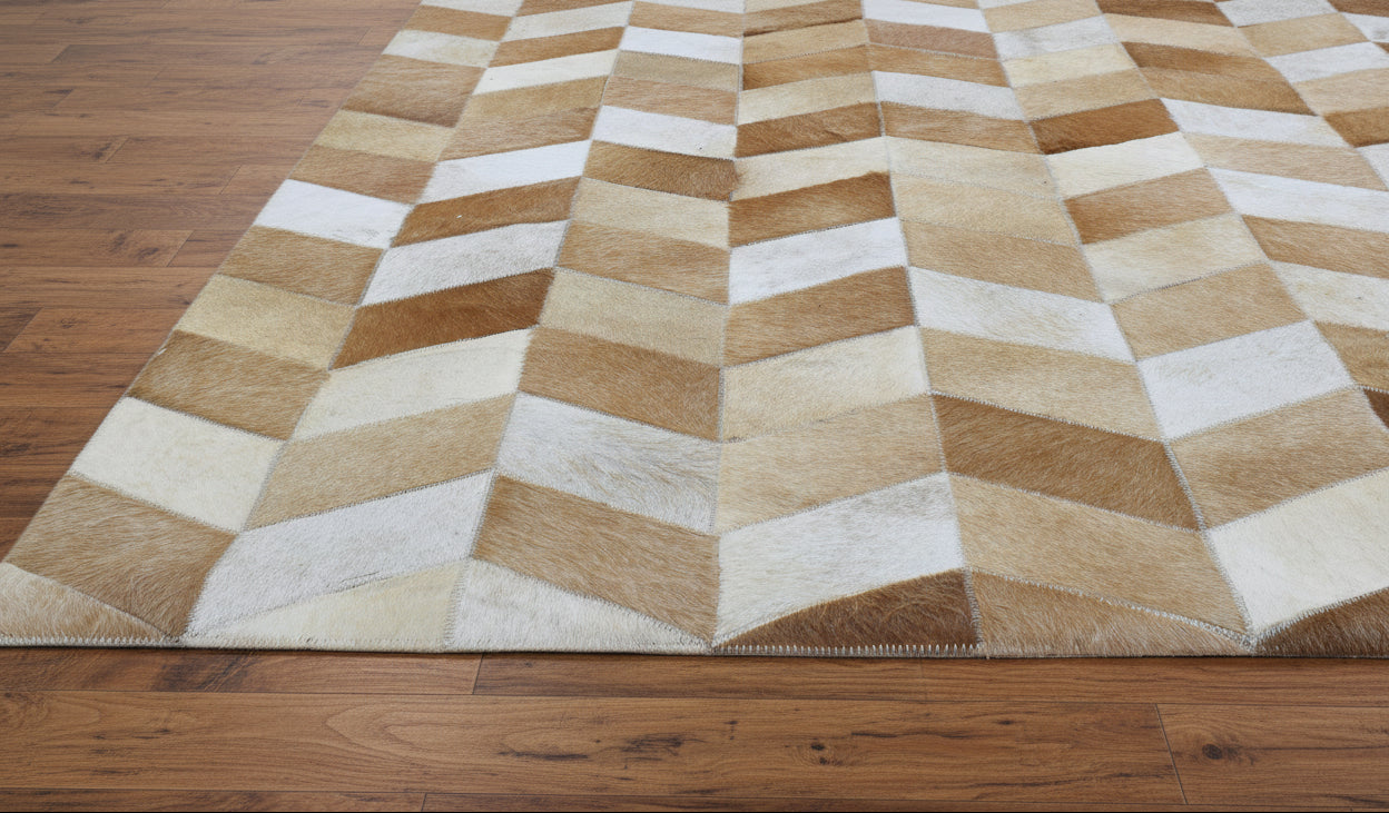 Hephzibah Handmade Brown Patchwork Leather Rug - Modern Stitched Cowhide Rug   9065157263509