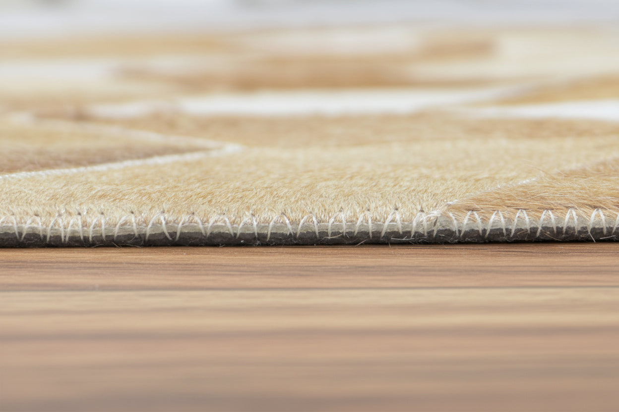 Hephzibah Handmade Brown Patchwork Leather Rug - Modern Stitched Cowhide Rug   9065157263509