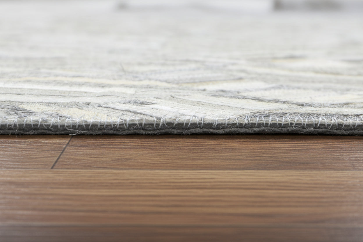 Honeycomb Leather Handmade Gray Rug  | Scandinavian Patchwork Cowhide Area Rug   9061005623445
