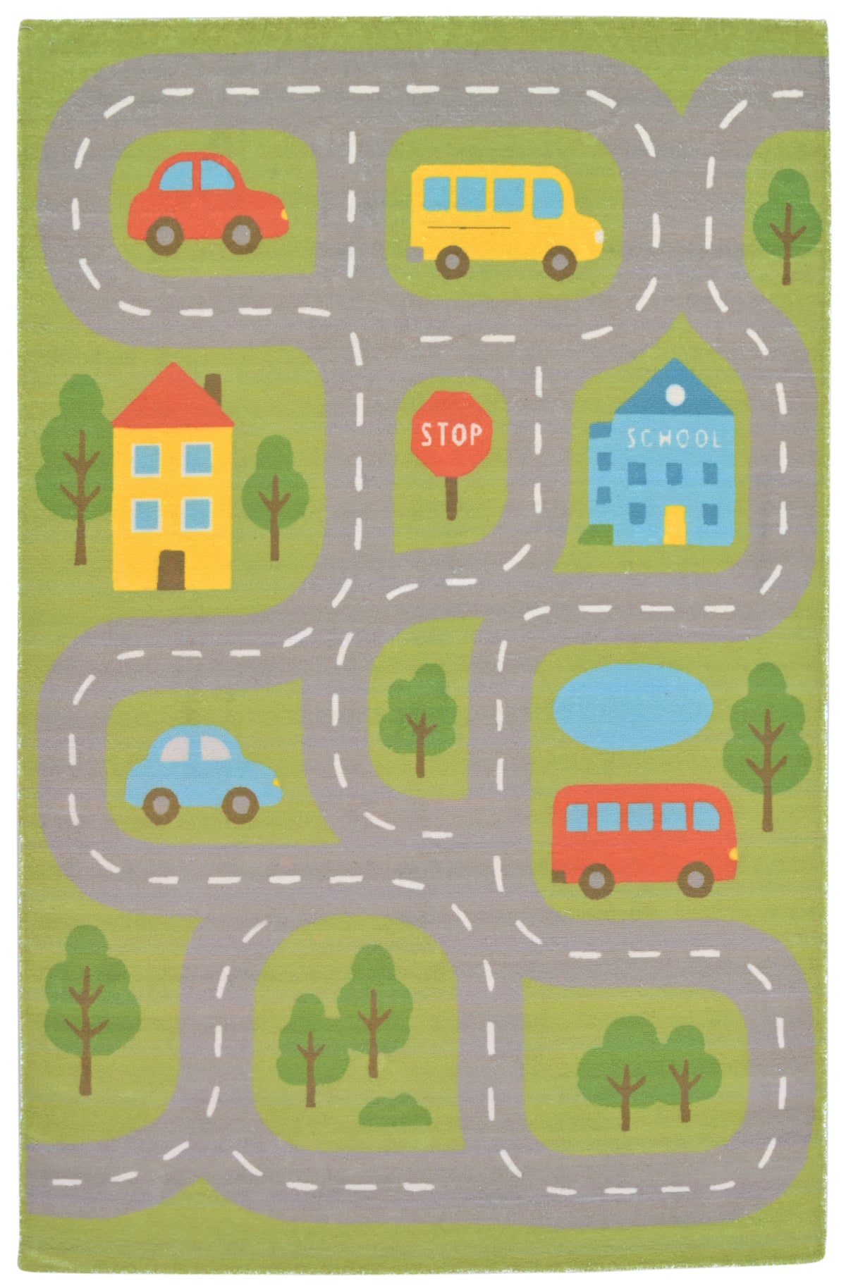 Illustrative Cityscape Handmade Green Nursery Rug – Interactive Map Area Rug   9122704523413