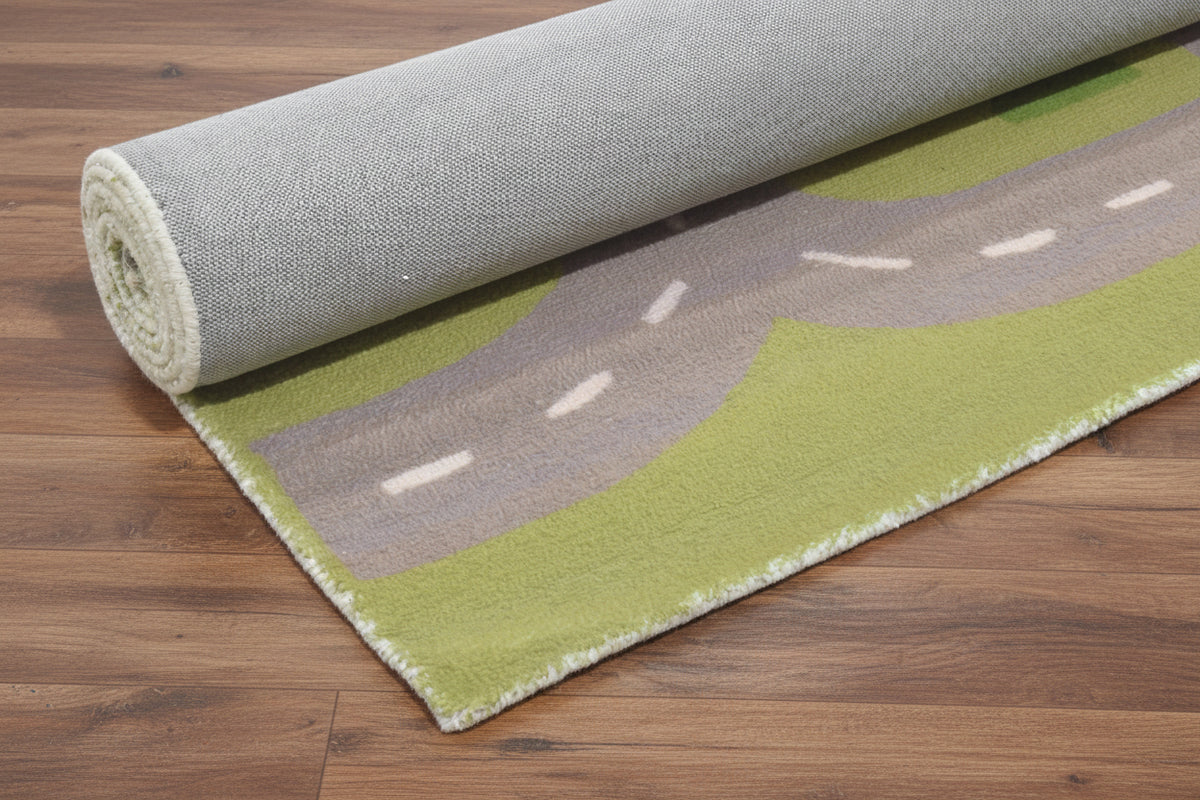 Illustrative Cityscape Handmade Green Nursery Rug – Interactive Map Area Rug   9122704523413