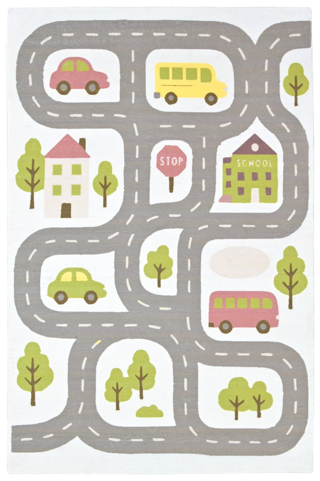 Illustrative Cityscape Handmade Off White Nursery Rug – Interactive Map Area Rug   9124912726165