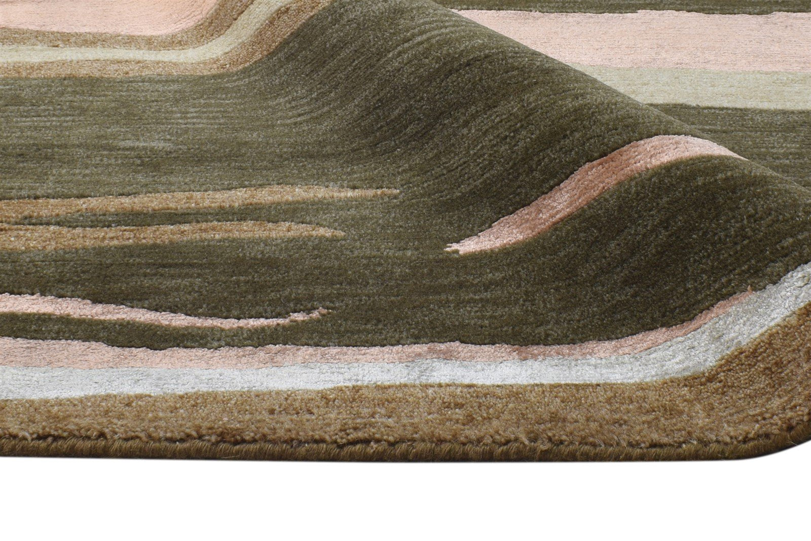 Irita Wool / Silk Olive Rug 6X9 Modern Hand Knotted American Abstract   7865071075477