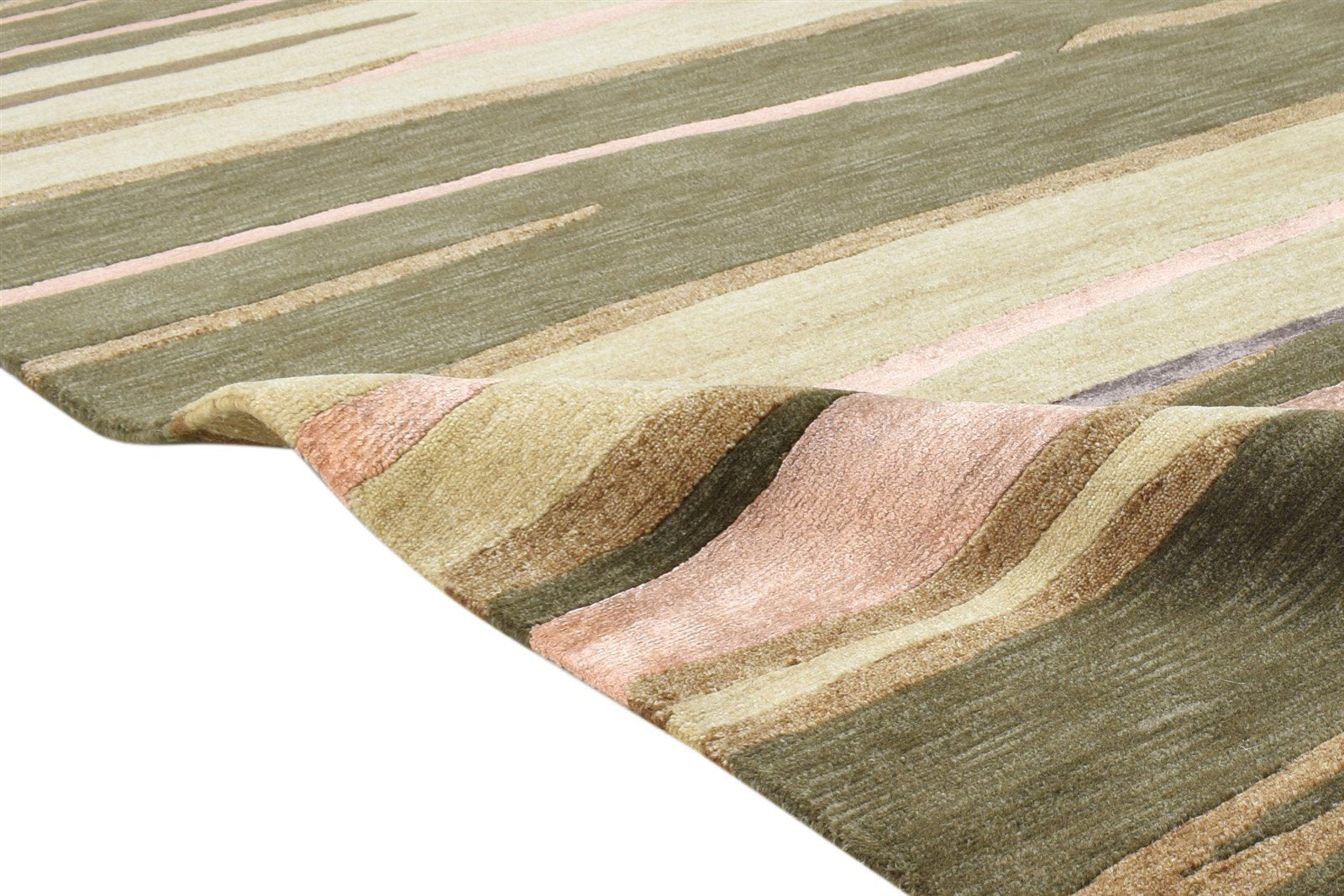 Irita Wool / Silk Olive Rug 6X9 Modern Hand Knotted American Abstract   7865071075477