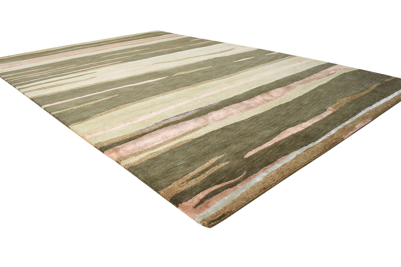 Irita Wool / Silk Olive Rug 6X9 Modern Hand Knotted American Abstract   7865071075477