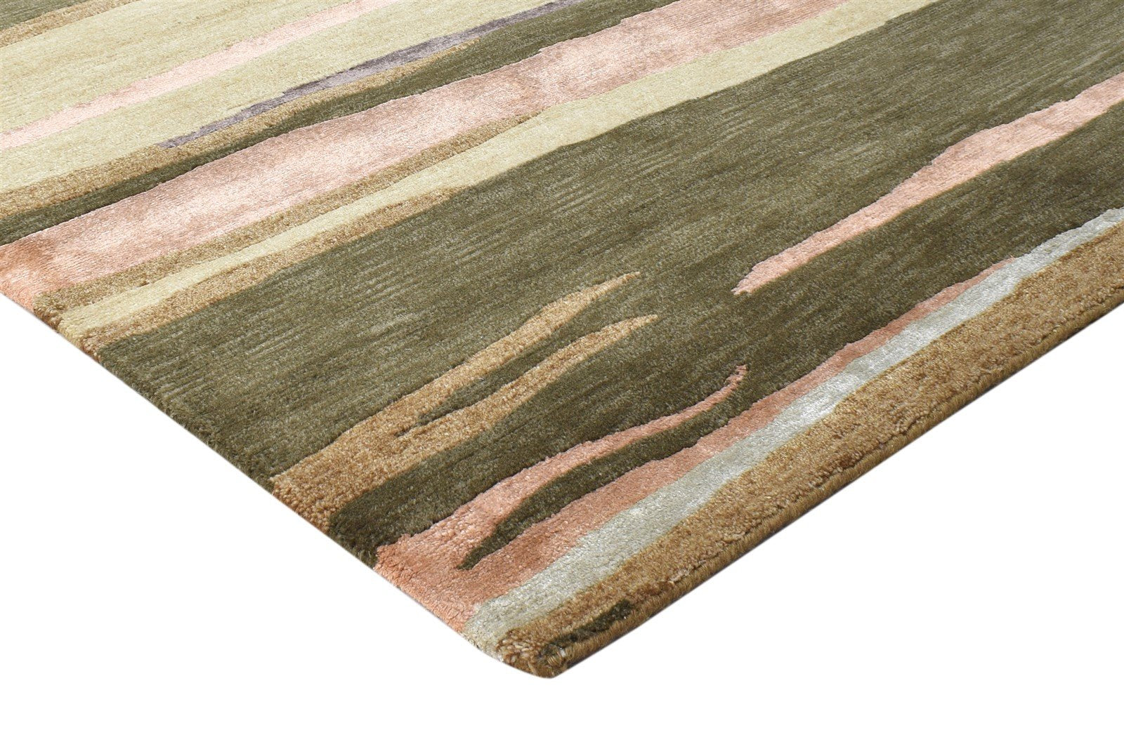 Irita Wool / Silk Olive Rug 6X9 Modern Hand Knotted American Abstract   7865071075477