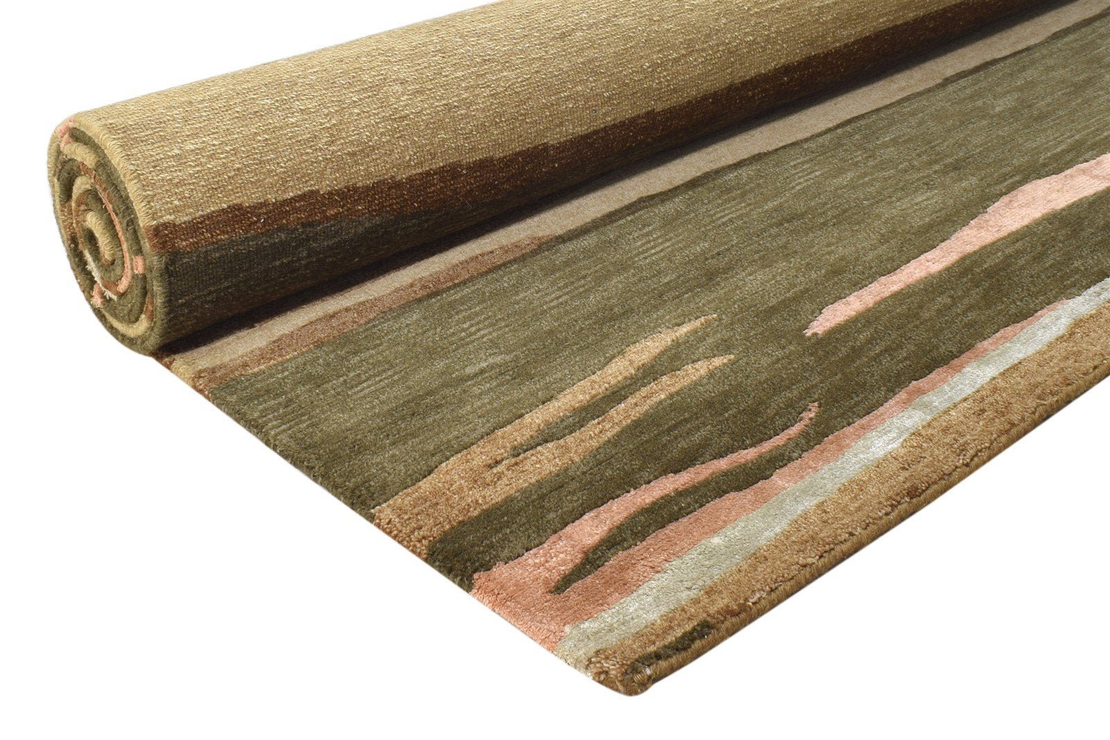 Irita Wool / Silk Olive Rug 6X9 Modern Hand Knotted American Abstract   7865071075477