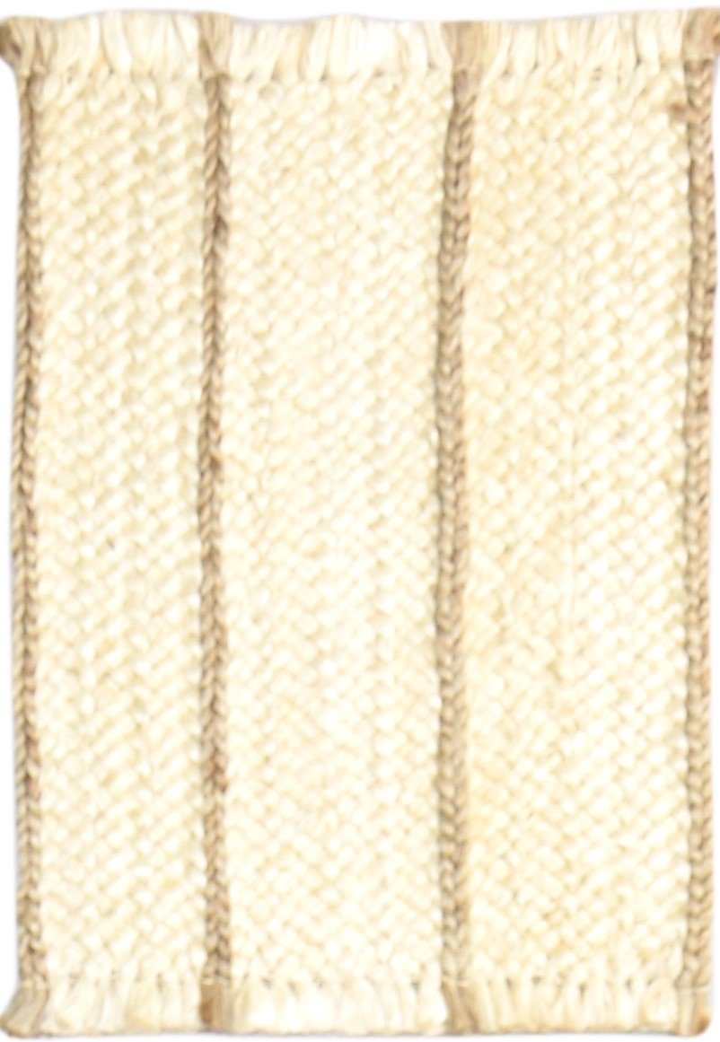 Ivory Jute Rug 2' X 3' Modern Hand Woven Scandinavian Striped Small Carpet   7864960221333