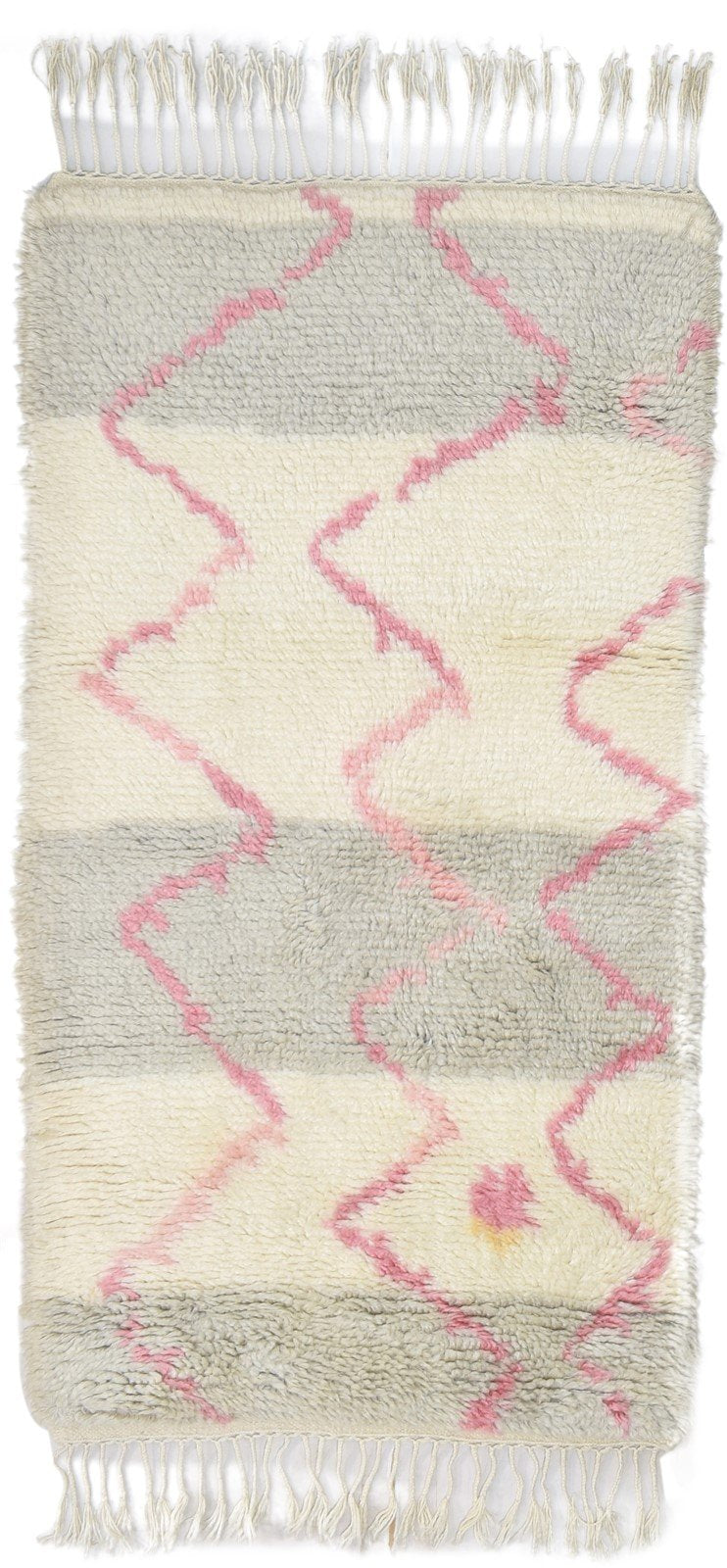 Ivory Wool Rug 3' X 5' Shag Hand Knotted Moroccan Geometric Small Carpet   7864091574421