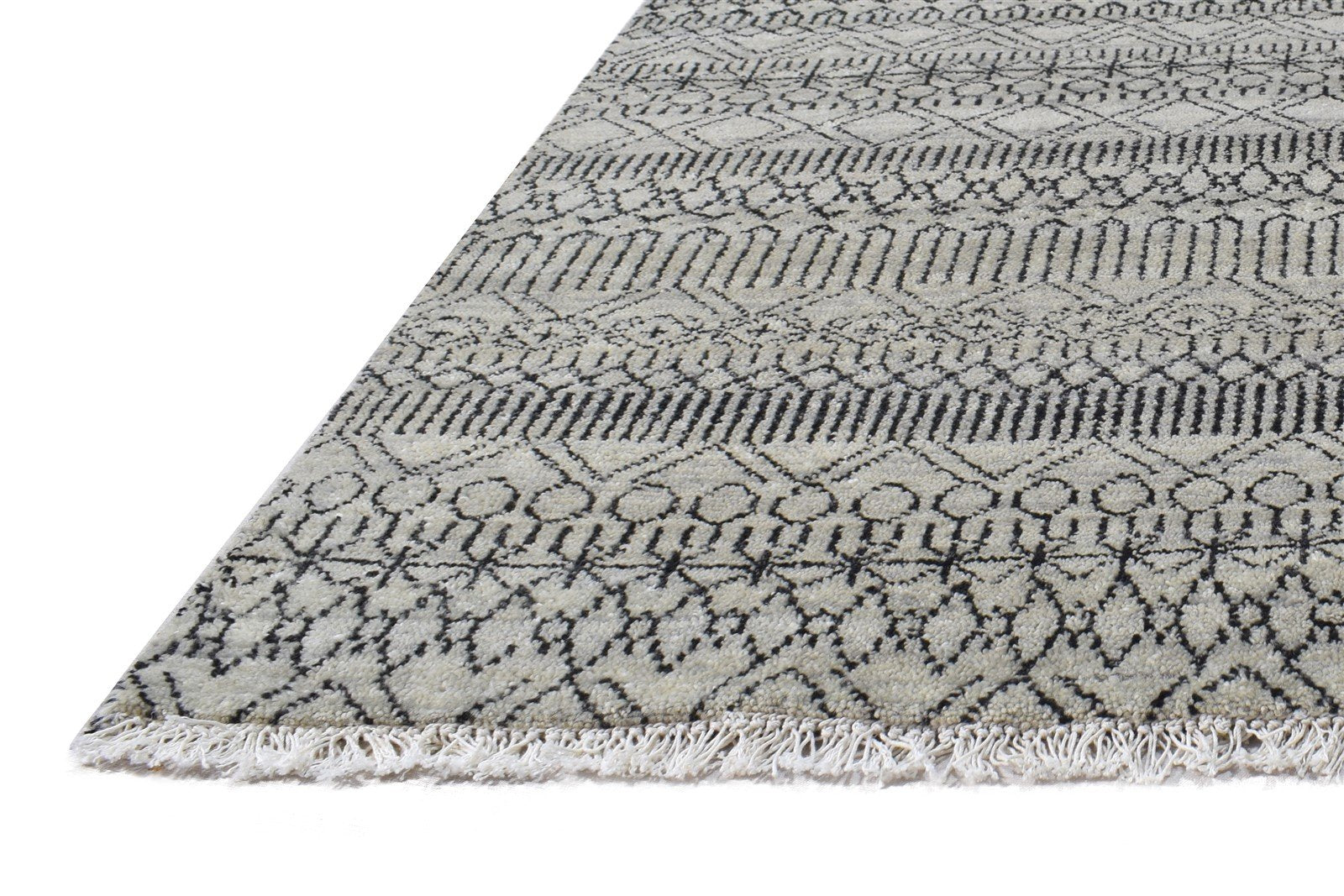 Ivory Wool Rug 4' X 6' Modern Hand Knotted Scandinavian Striped Room Size Carpet   7864997970069