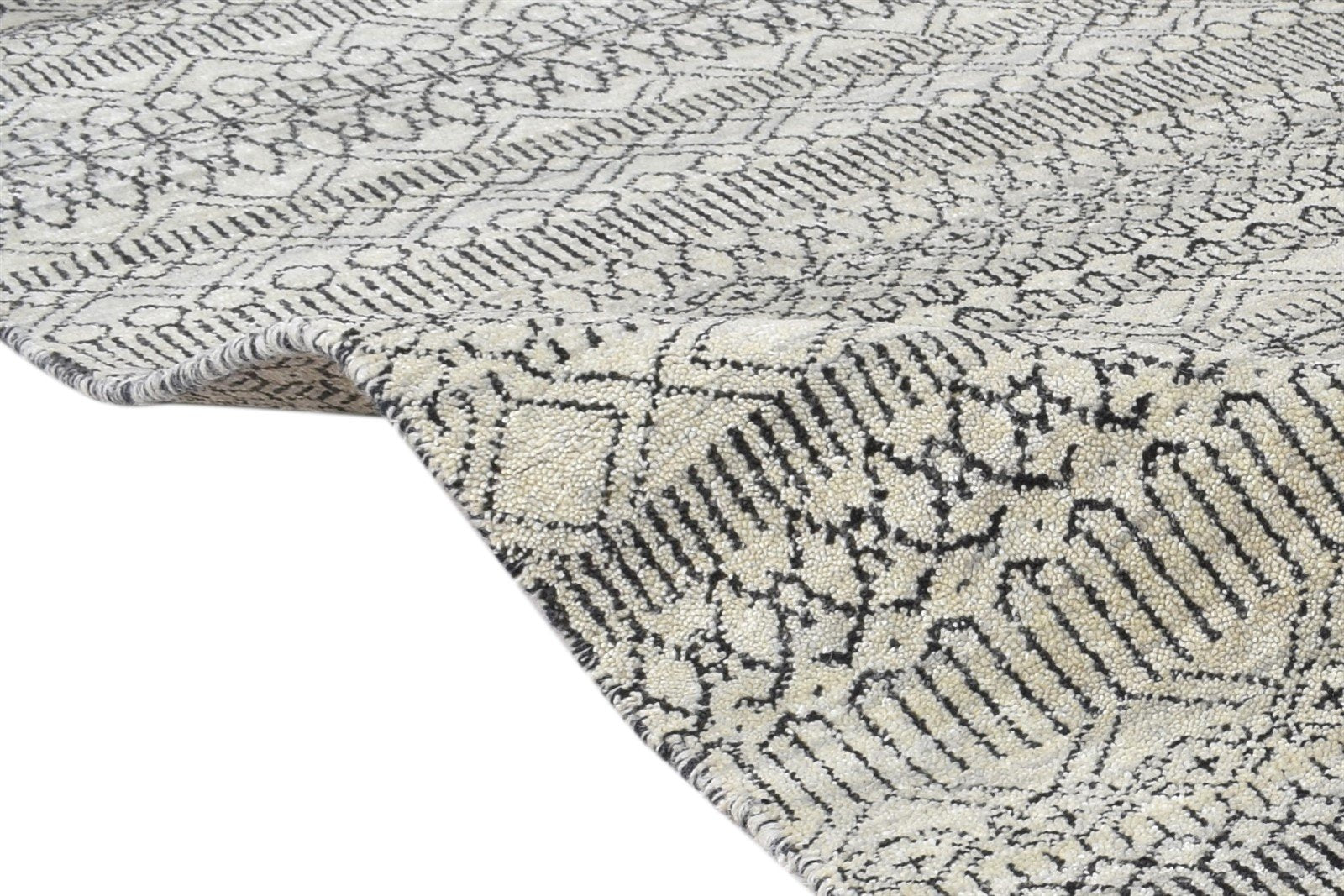 Ivory Wool Rug 4' X 6' Modern Hand Knotted Scandinavian Striped Room Size Carpet   7864997970069