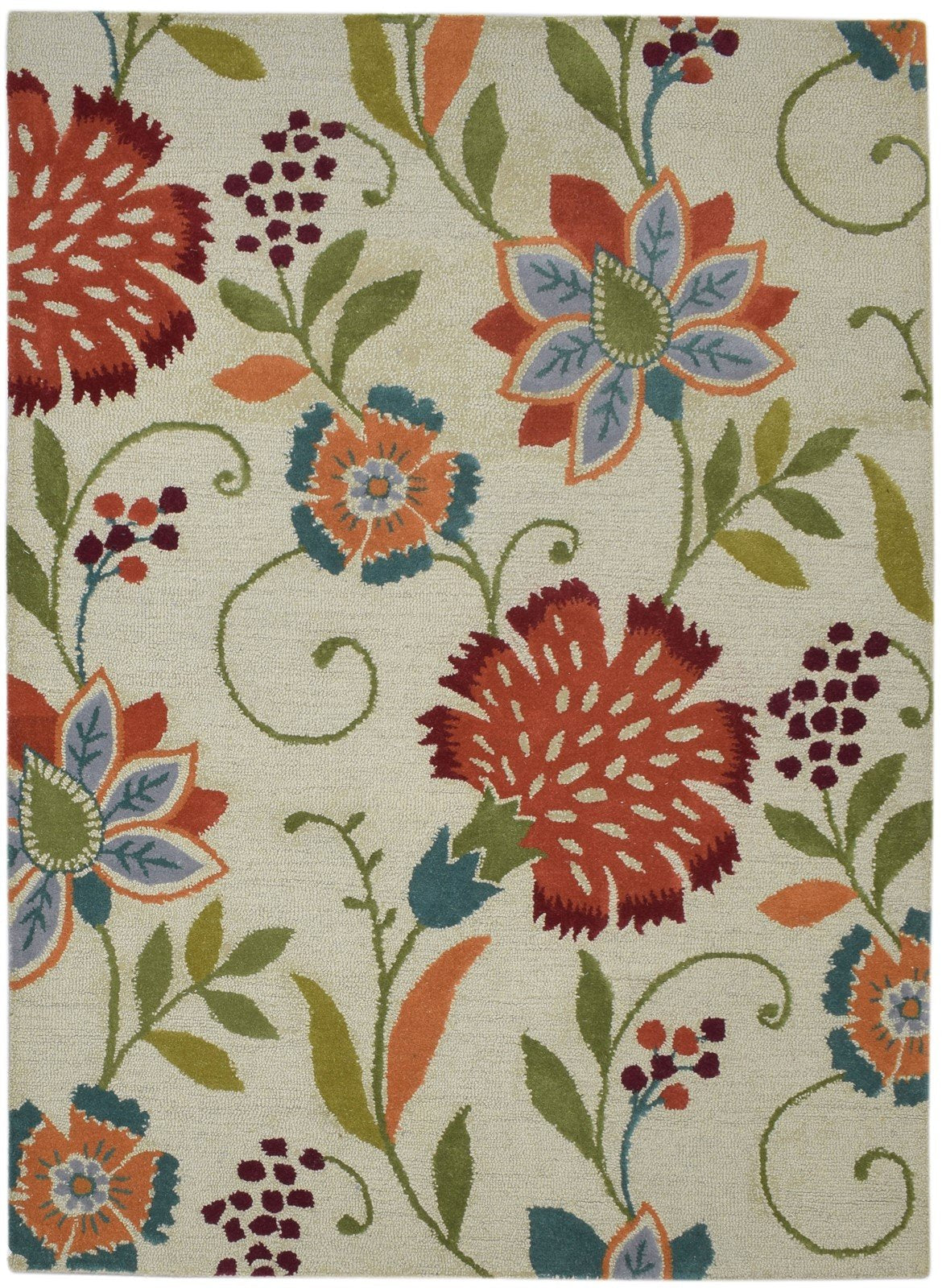 Ivory Wool Rug 5' X 7' Modern Hand Tufted French Floral Room Size Carpet   7860687175829