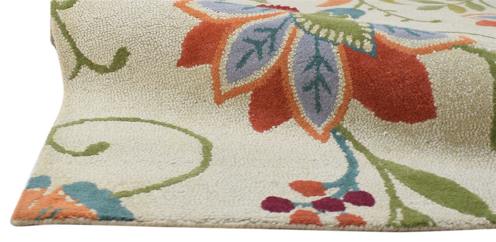 Ivory Wool Rug 5' X 7' Modern Hand Tufted French Floral Room Size Carpet   7860687175829