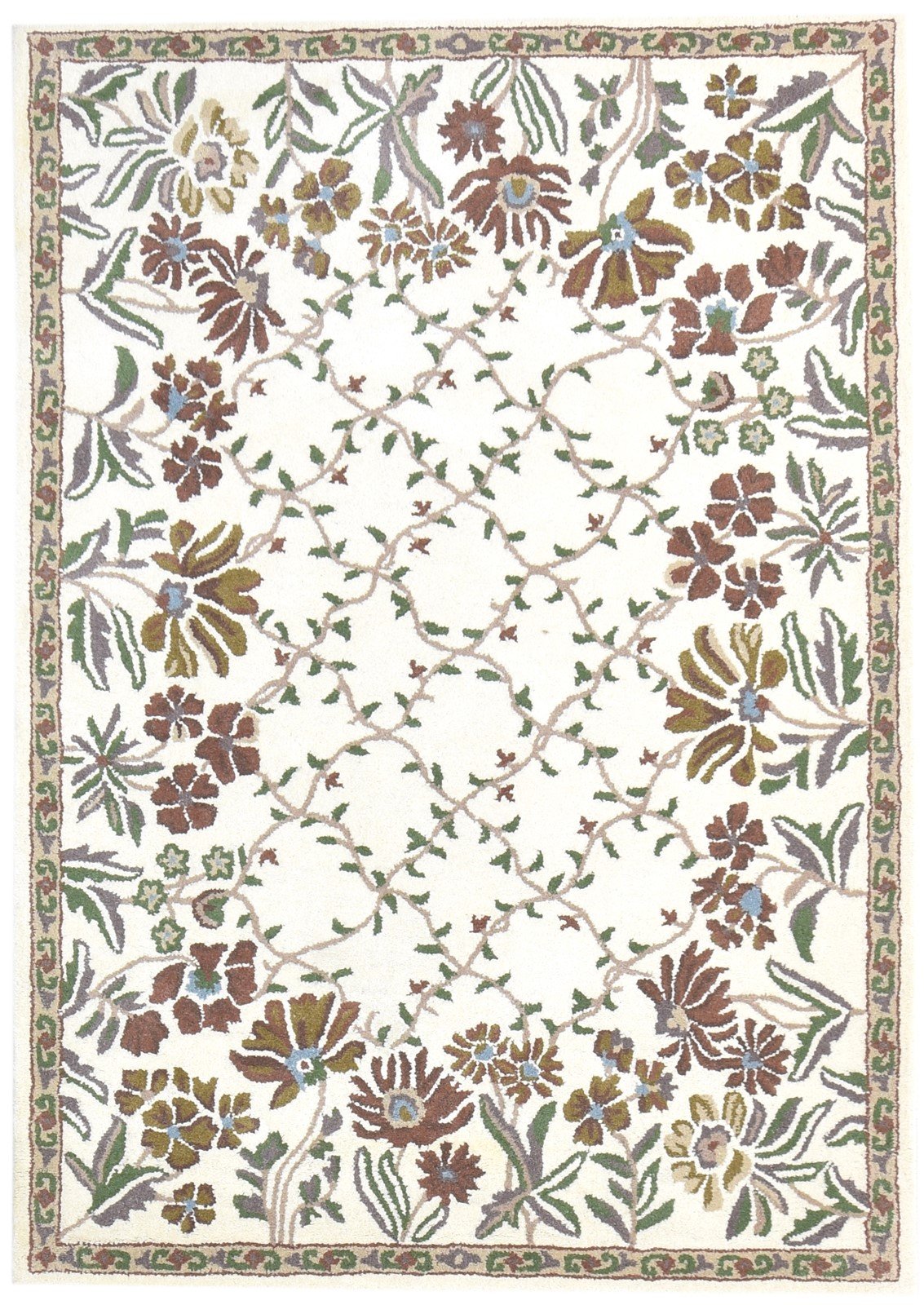 Ivory Wool Rug 5' X 7' Modern Hand Tufted French Floral Room Size Carpet   7864995578005
