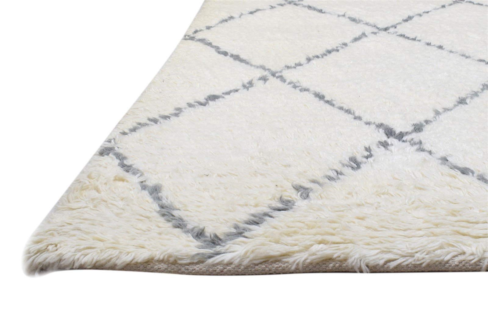 Ivory Wool Rug 5' X 7' Modern Hand Woven Moroccan Diamond Room Size Carpet   7864151212181
